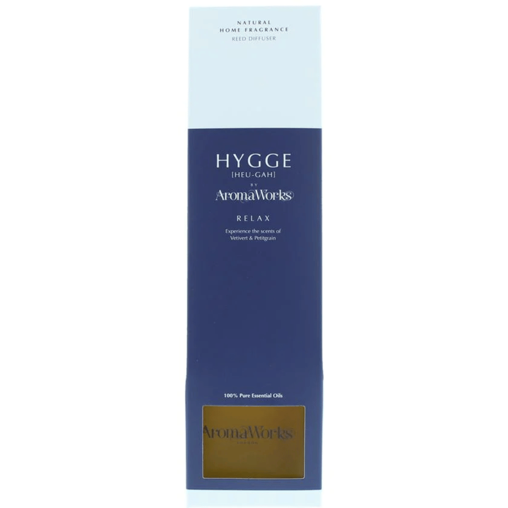 AromaWorks Hygge Reed Diffuser- Relax vetivert and petitgrain AromaWorks Hygge Reed Diffuser- Relax vetivert and petitgrain